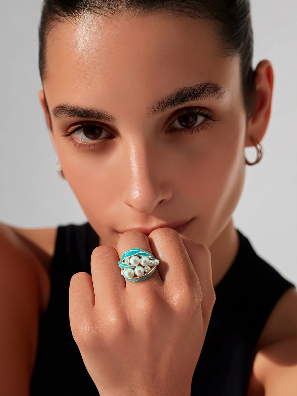 Turquoise Pearl Cluster Statement Ring - Women Jewelry